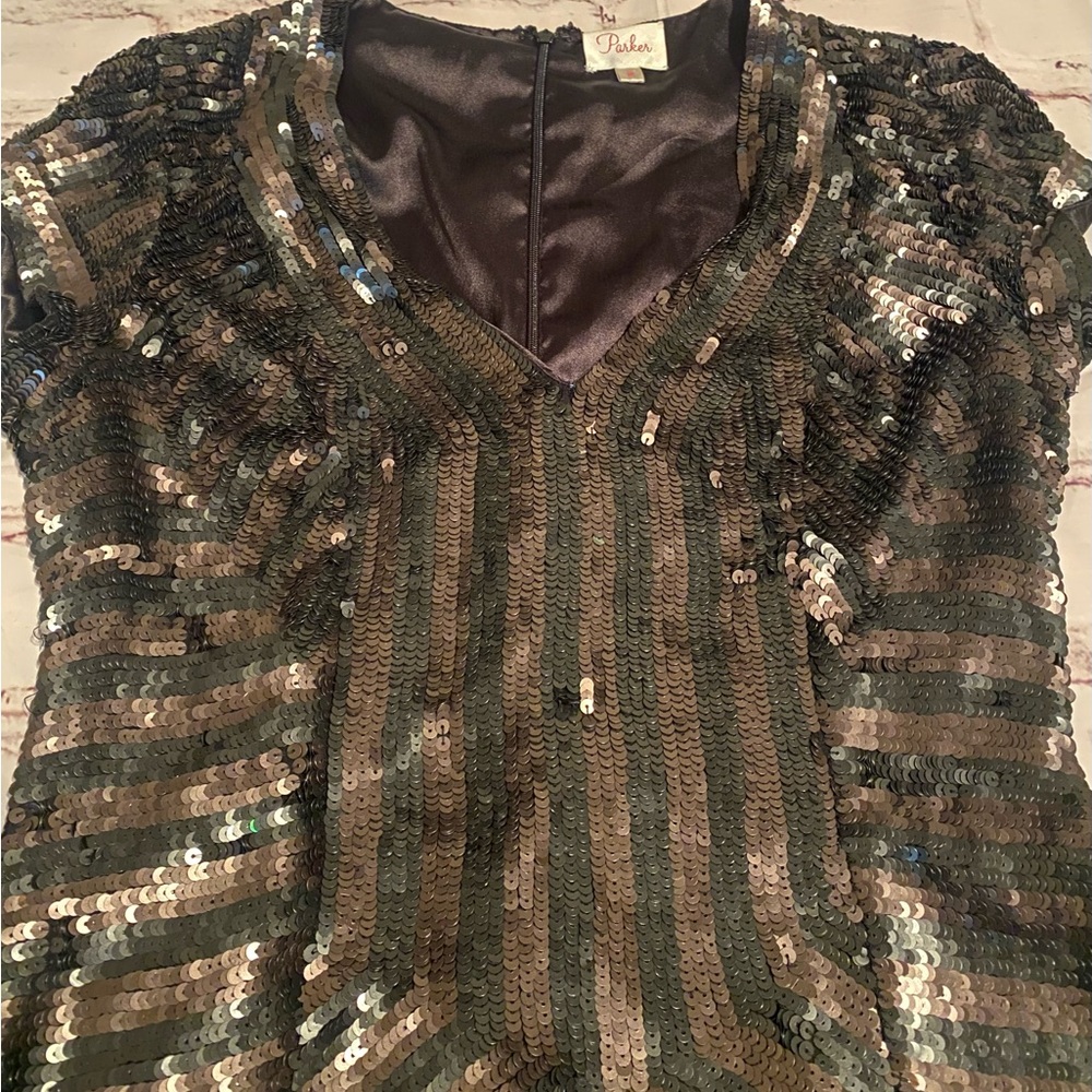 Parker Black and Tan Sequin Sheath Mini Dress - Medium - Picture 4 of 14